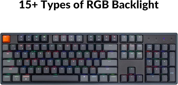 Keychron K10 Full Size 104 Keys Bluetooth Wireless/USB Wired Mechanical Gaming Keyboard for Mac with K Pro Brown Switch/RGB Backlight/Multitasking Computer Keyboard for Windows, Aluminum Frame