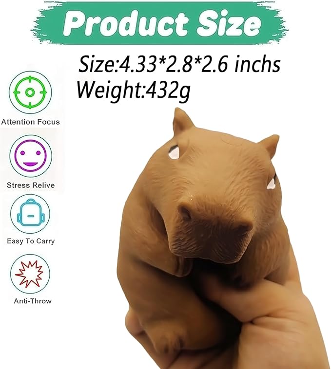 Simulation Stress Relief Capybara Squeeze Ball - Squishy Balls for Children and Adults, Sensory Toy for ADHD Autism, Stretchy Fidget Toys Gift for Christmas