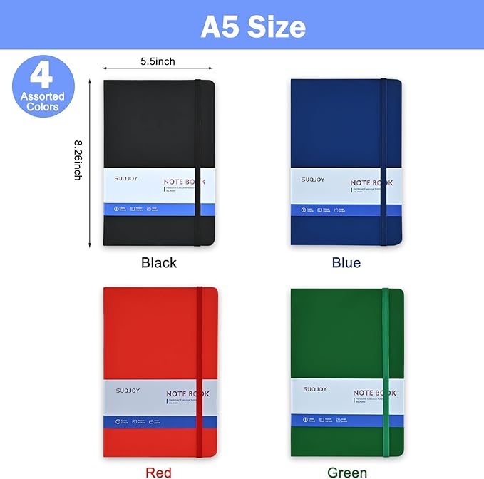 Lined Journal Notebooks, 4 Colors 160 Pages, 5.5x 8.2-Inch Journals, Hardcover Notebook with 100 gsm Thick Paper, A5 Size College Ruled Notebook for Writing/Travel/Work