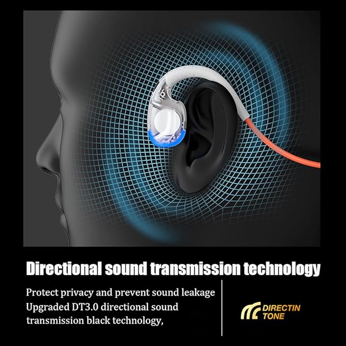 Orange Bone Conduction Running Headphones IPX7 Waterproof for Swimming 32G Music Memory 360°ACS Panoramic Sound Bluetooth 5.3 Open-Ear Headphones for Sports, Cycling, Driving