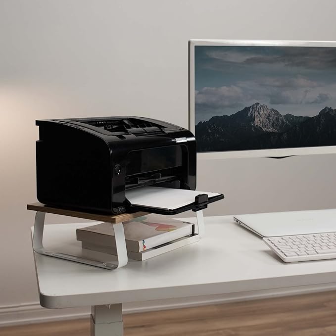 VIVO 15 inch Monitor Stand, Wood and Steel Desktop Riser, Screen, Keyboard, Laptop, Small TV Ergonomic Desk and Tabletop Organizer, Light Wood, STAND-V000WS