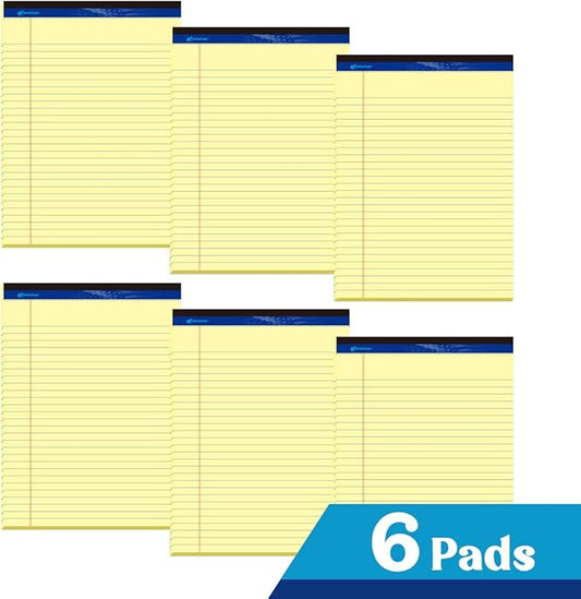 Legal Pads 8.5 x 11 Note Pads, Wide Ruled Writing Pads, Canary Paper, 6-Pack, 50 Sheets, Micro-Perforated Notepads, Office Supplies (KSU-8348) - Made in the USA