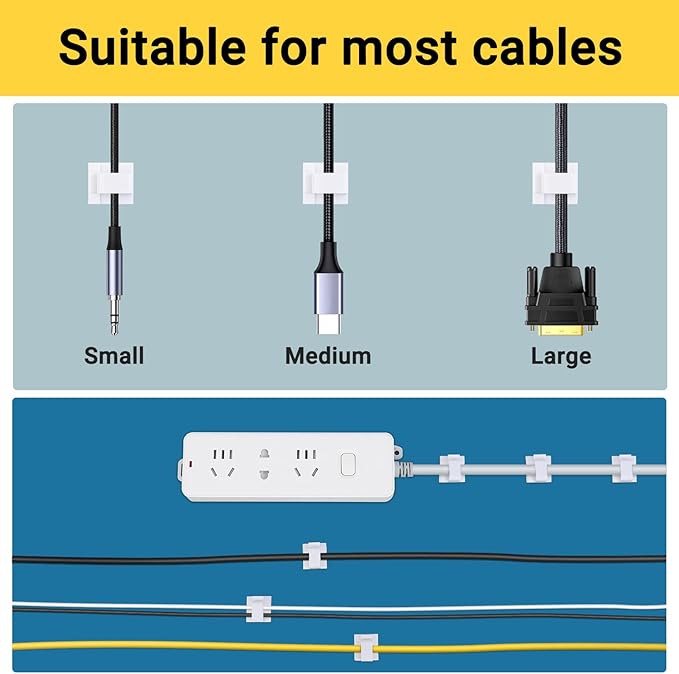 Segarty White Wire Clips Adhesive, 100PCS Self Adhesive Cable Clips, Cord Organizer, Wire Management Flat Ethernet Cable Holder Clamps Sticky Cable Tie Holder for Wall, Car, Office and Home Desk