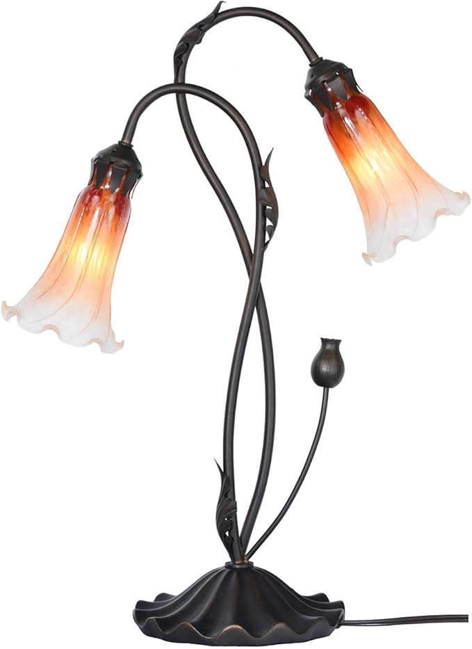 Bieye LS01 Lily Flower Blown Glass Lampshade (Orange White, Opening I.D. 1.26" x O.D. 1.5")