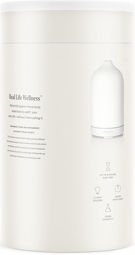 Cliganic Ceramic Diffuser (White), 100ml Ultrasonic for Essential Oils Aromatherapy, Home & Office