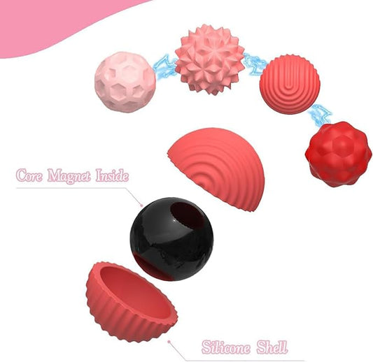 Magnetic Sensory Fidget Balls (8PCS), Weighted Magnet Balls Fidget Toys for Teens Adult ADHD Autism Anxiety, Quiet Stress Relief Office Desk Gadgets, Hand Therapy Sensory Toy Items Gift (Red)