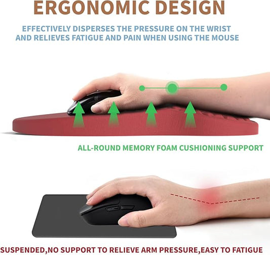 Ergonomic Mouse Pad Wrist Support with Massage Design, Pain Relief Mousepad with Wrist Rest, Memory Foam & Non-Slip PU Base, Red Mouse Pads for Desk, Office & Home