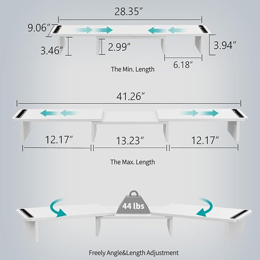 Zimilar Dual Monitor Stand Riser, Monitor Stand with Adjustable Length and Angle, Wood Monitor Stand for Desk, Monitor Riser for 2 Monitors with Storage Space