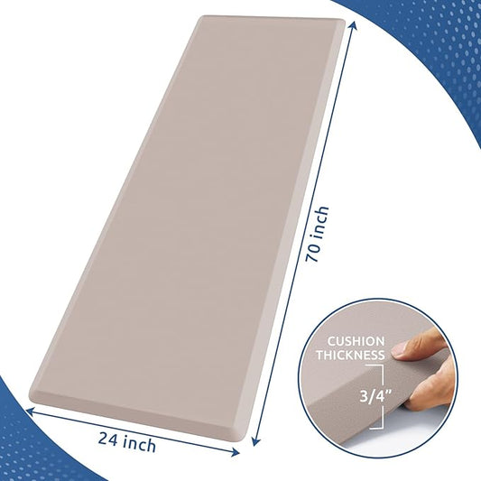 KitchenClouds Kitchen Mat Cushioned Anti Fatigue Rug 24"x70" Waterproof, Non Slip, Standing and Comfort Desk/Floor Mats for House Sink Office (Khaki)