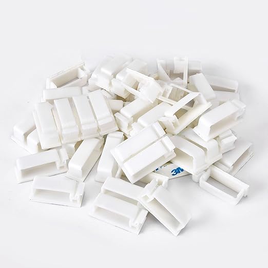 50Pcs Self Adhesive Cable Management Clips,Cable Organizers Wire Clips Cord Holder for PC Laptop Ethernet Cable Desktop Home Office(1.52’’ x 0.59’’ x 0.57’’,White)