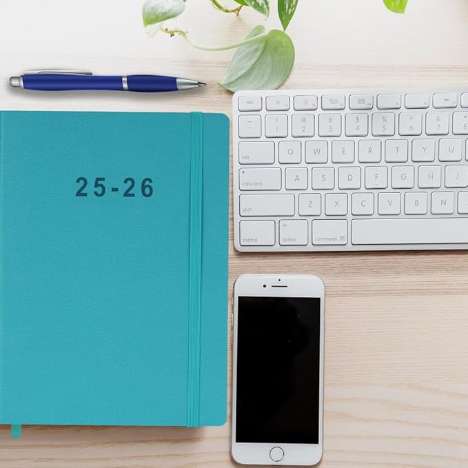 2025-2026 Planner - Weekly and Monthly Planner, Oct 2025 to Dec 2026, Vegan Leather Cover, Elastic Closure, 7”x9.25”, Teal