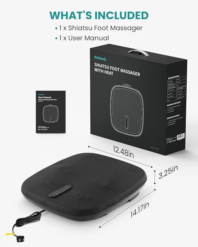 Nekteck Shiatsu Foot Massager with Heat, FSA Eligible Electric Kneading Feet Massage Machine for Plantar Fasciitis Pain Relief, Built-in Infrared Heat Function for Home and Office Relax, HSA Eligible