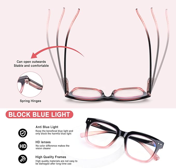 Progressive Multifocus Reading Glasses for Women Men Blue Light Blocking Spring Hinge Square Computer Readers