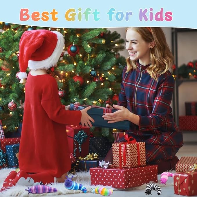 Cevioce 24 PCS Fidget Toys Slug for Adults Anxiety Sensory Toys for Party Favors Toddler Fidget Toys Age 3-4 ADHD Autism Toys for Anxiety Stress Christmas Stocking Stuffers Gifts for Boys Girls