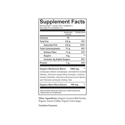 Fabula Instant Mushroom Coffee with Cordyceps, Reishi King Trumpet, Shiitake, Lion’s Mane, Turkey Tail, Organic Arabica Blend - Low Acid, Mold Free - 13 oz