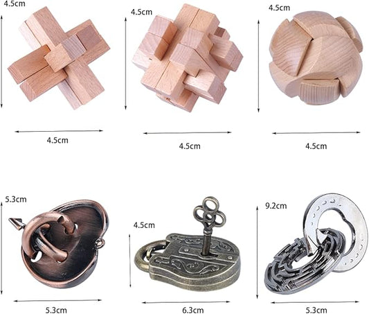 Brain Teaser Puzzle for Adults Puzzles Metal Hole Lock Adult Educational Toy Jigsaw IQ Puzzle(6 Pack) (Silver)