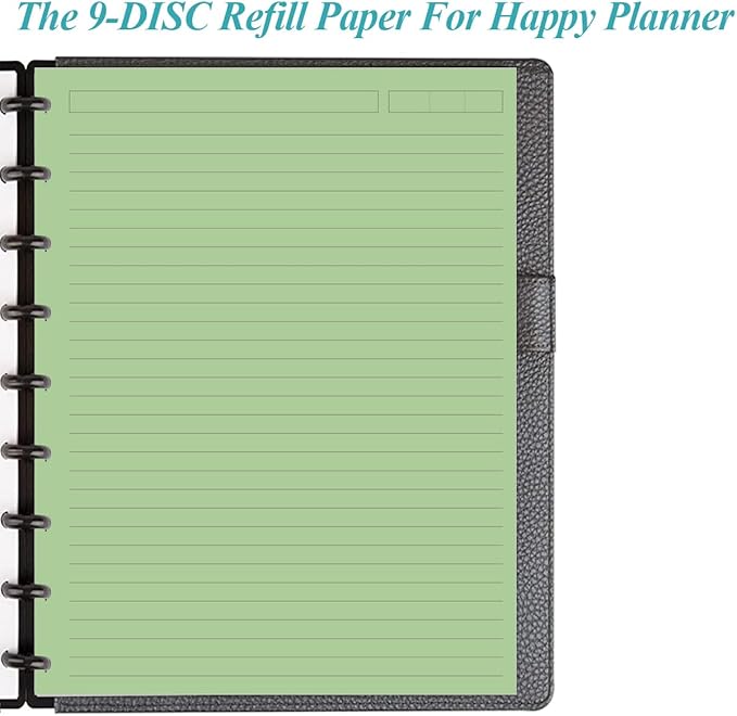 (2-Pack) 9-Disc Discbound 5 Colorful Line Paper Pre-punched Happy Planners Inserts, 200Sheets/400Pages Classic Size Line Loose-Leaf Paper, Per Color 40 Sheets, 7" x 9.25"