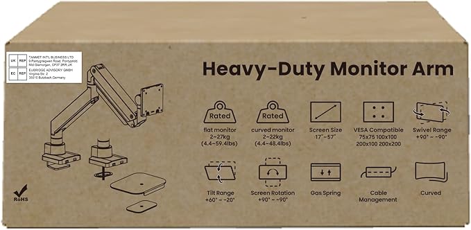 PUTORSEN 17-57 Inch Ultrawide Monitor Arm and TV Desk Mount,up to 59.4 lbs, Premium Aluminum Single Monitor Arm Desk Mount with Gas Spring, Steel Reinforcement Plate, VESA 75x75 to 200x200