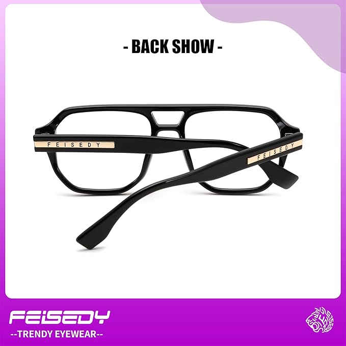 FEISEDY Aviator Blue Light Glasses for Men Women, Retro 70s Style Design Anti Glare Digital Eyestrain & Daily Wear B0284