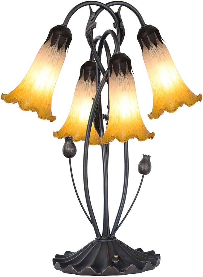 Bieye LS07 Lily Flower Blown Glass Lampshade (White Yellow, Opening I.D. 1.26" x O.D. 1.5")