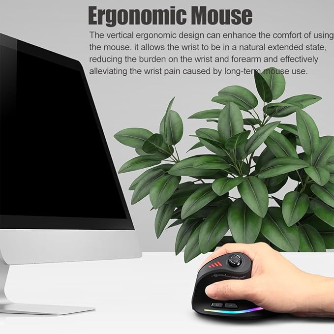 zelotes Bluetooth Wireless Mouse with Joystick,Rechargeable,24.000 DPI,11 Programmable Buttons,RGB,Dual Mode (BT+2.4G USB Receiver),Optical Vertical Ergonomic Gaming Mouse for Laptop,PC,Tablets