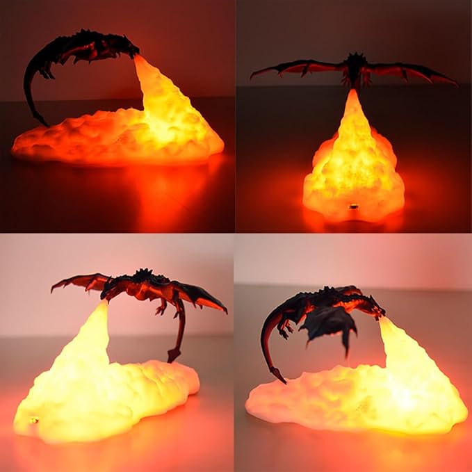 Ulalaza Fire Dragon lamp ice Dragon lamp 3D Printing Night lamp Moon lamp with USB Gift Suitable for Decorating Bedroom