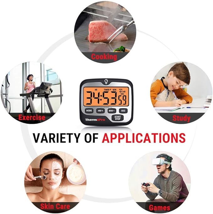 ThermoPro TM01 Kitchen Timers for Cooking with Count Up Countdown Timer, Digital Timer for Kids Students with Touch Backlight, Study Timers for Classroom Teacher Supplies