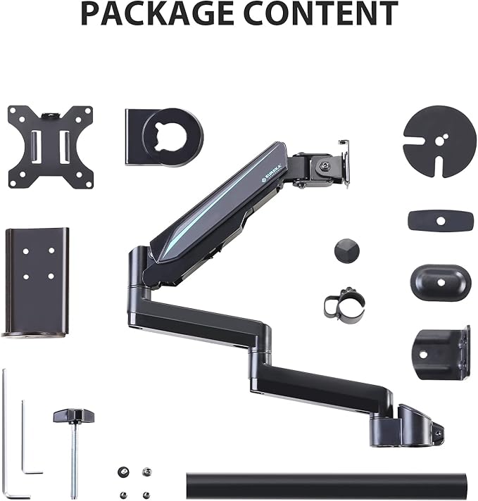 EUREKA ERGONOMIC Single Monitor Desk Mount, Adjustable Gas Spring Monitor Arm for LCD PC Screen 13-32 inch, Max 17.6 LBS, Computer Monitor Stand W C Clamp & Grommet Base, VESA 75x75mm,100x100mm, Black
