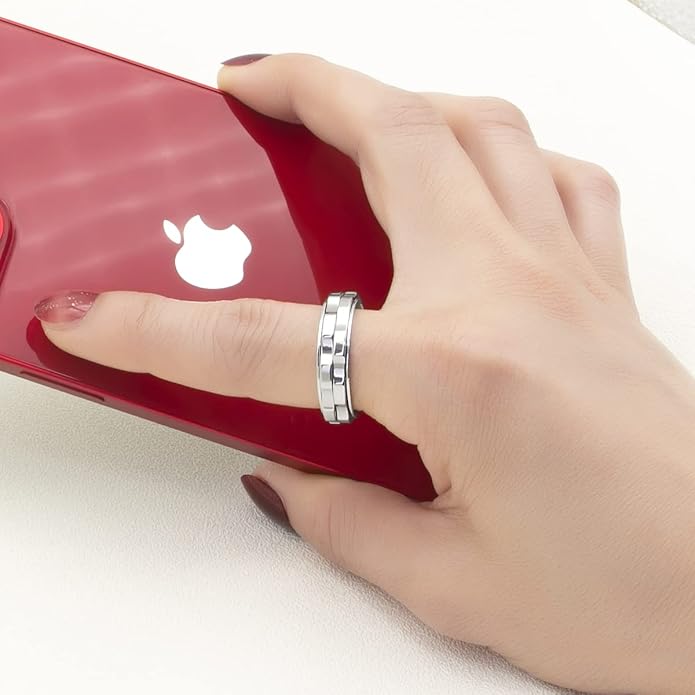 Fidget Rings For Anxiety For Women, Spinning Anxiety Ring Stainless Steel Fidgets Two Gear Fidget Ring High Polish Anxiety Ring for Women Men Wedding Band Gifts Jewelry Size 6-10