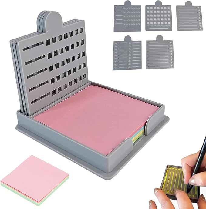 Smarter Sticky Note Kit, Sticky Note Holder Stencil with 5 Versatile Templates, 5 in 1 Memo Pad Organizer, Organize Notes, Boost Productivity, Master Daily Planning (Gray)