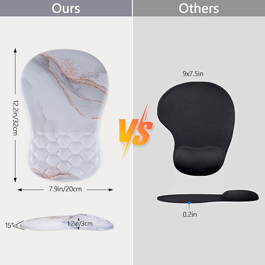 Mouse Pad Wrist Support, Ergonomic Mouse Pad with Wrist Rest, Comfortable Computer Mouse Pad for Laptop, Pain Relief Mousepad with Non-Slip PU Base White