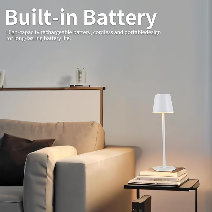 BGFHome Cordless Table Lamp LED Desk Lamp,5000mAh Rechargeable Touch Night Light Lamp,Wireless Minimalist Design for Restaurant/Bedroom/Bars/Outdoor Party/Camping/Coffee Shop(White)