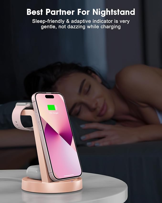 3 in 1 Charging Station for Apple Device, Wireless Charger for iPhone 16 15 14 13 12 11 Pro Max & Apple Watch iwatch- Charging Stand Dock for AirPods