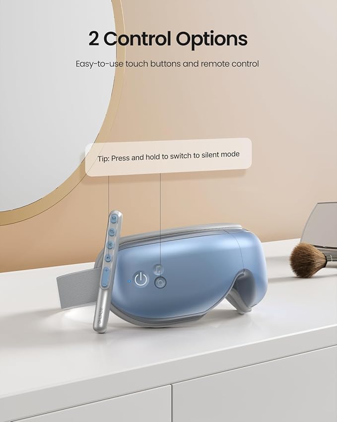 RENPHO Eye Massager with Heat, Eyeris1 Massage Mask Birthday Gifts, Migraine Massager with Remote, Compression, Silent Mode, Bluetooth, Heated Sleep Mask for Strain Relief, Stye Eye, Improve Sleep