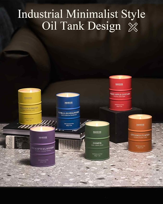M&SENSE Vanilla Sandalwood Scented Candles Large, Natural Soy Candles 21.2oz 120 Hour Slow Burning,Aromatherapy Candle for Stress Relief Meditation Relaxing