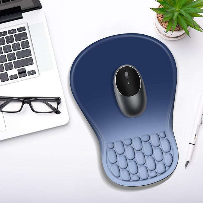 Ergonomic Mouse Pad with Wrist Rest Support, Mousepad with Comfortable Memory Foam Wrist Rest and Non-Slip PU Base for Pain Relief, Computer, Laptop, Office, Home (Gradient Blue)