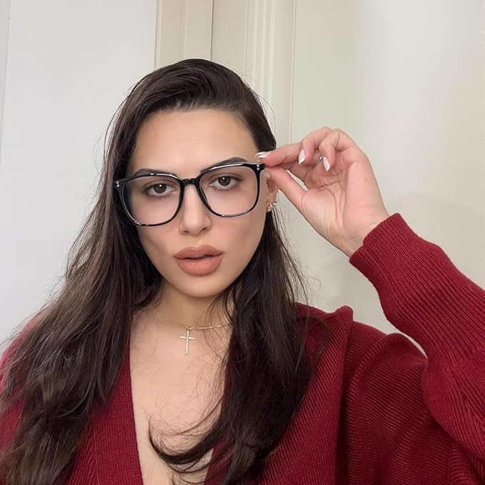 GUDVUE Oversized Blue Light Glasses, Computer Reading/Gaming/Phones Glasses, Anti Glare/UV400/Eye Strain, Large Square Frame