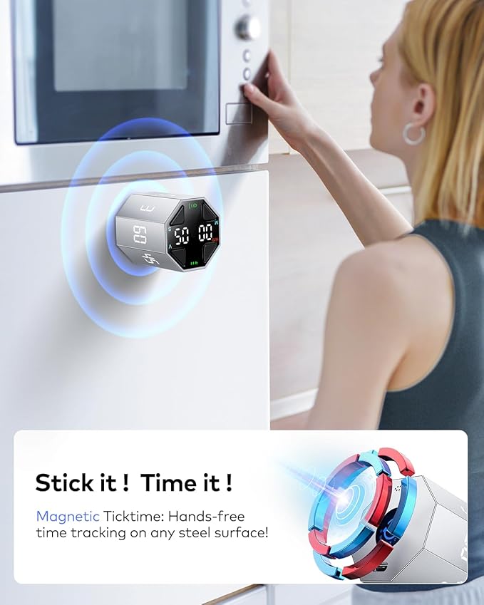 Pomodoro Timer Cube, Custom Pomodoro, Pause & Resume, Silent, Vibrate & Adjustable Sound Alert, for ADHD, Task, Work, Study, 3/5/10/15/30/45/60min & Custom Countdown,Silver