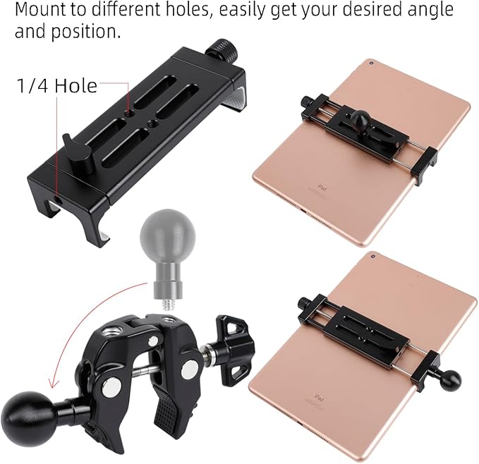 Aluminum Tablet Holder for Mic Stand, Side Mount for All iPad, 360 Rotatable With Super Clamp Compatible for iPad Pro 12.9, Air, Mini, Galaxy Tabs, 4.7-15" Tablets