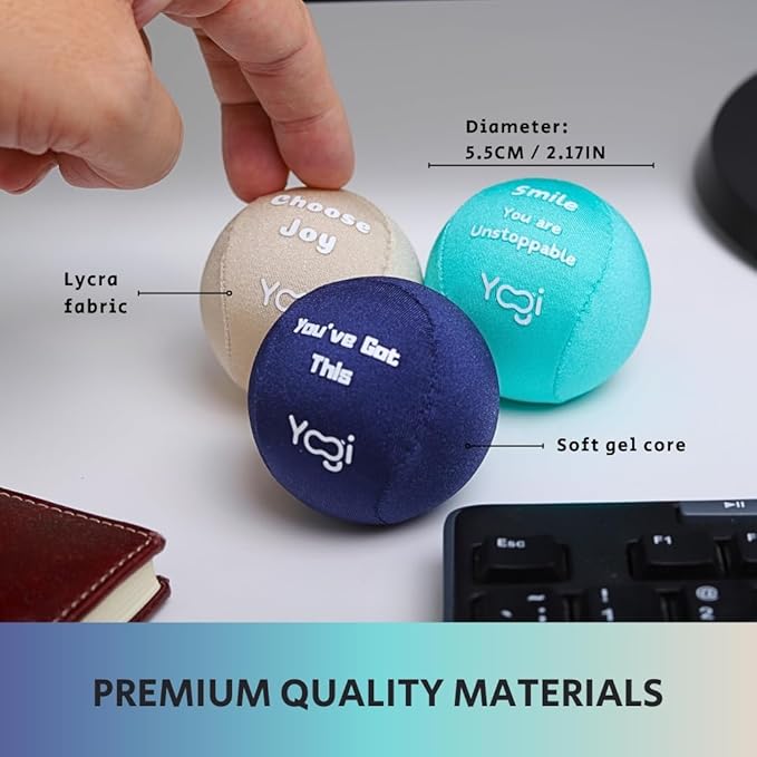 Yogi Stress Ball with Finger Grip Strap ā Squeeze Ball for Anxiety Relief & Hand Therapy ā Grip Strength Trainer for Adults & Kids, Fidget Toy for Stress Relief, Squishy Sensory Ball