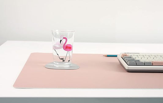 DeskPaw Dual-Sided Leather Desk Pad,Blotter for Laptop Computer,Mouse Pad,Writing,Drawing,Arts and Craft Mat (Pink/Silver, 17x35”)