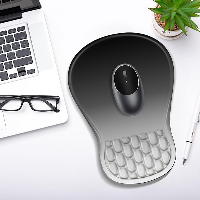 Ergonomic Mouse Pad with Wrist Rest Support, Mousepad with Comfortable Memory Foam Wrist Rest and Non-Slip PU Base for Pain Relief, Computer, Laptop, Office, Home (Gradient Black)