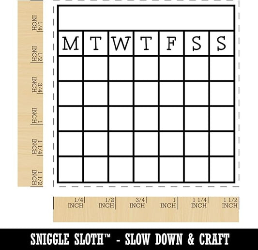Blank Calendar Monday Start Goal Habit Tracker Self-Inking Rubber Stamp Ink Stamper - 1-1/2 Inch Large - Red Ink