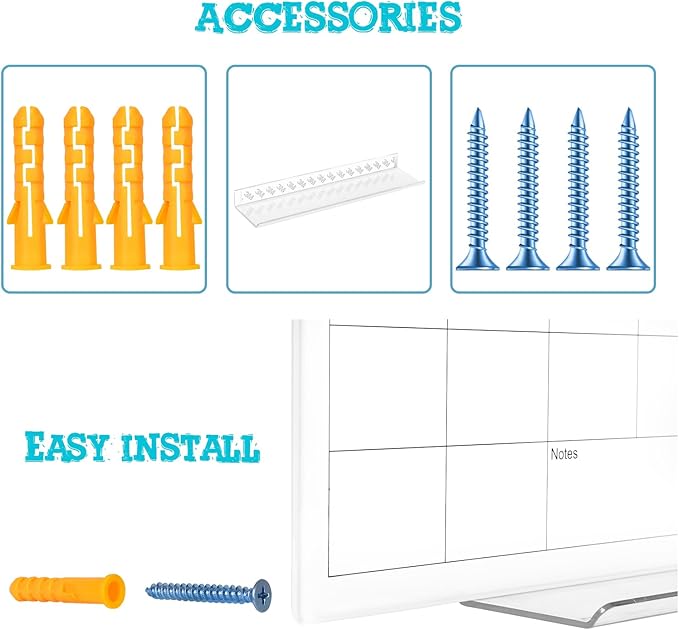 Glass Dry Erase Monthly Calendar Whiteboard for Wall, 11.8" x 15.7" Small Monthly Planner White Board for Home Kitchen, Office, Frameless(GlassB-WH-3040)