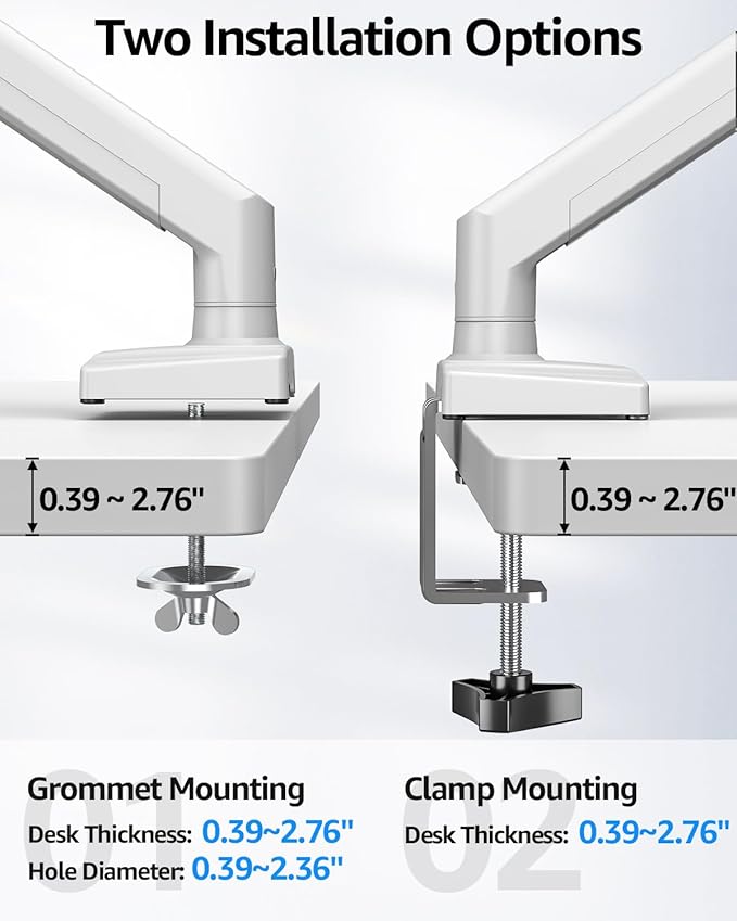 Dual Monitor Stand fits up to 32 inch, 4.4-22 lbs Computer Screens, Dual Monitor Desk Mount Height Adjustable, Monitor Arms for 2 Monitors, Home Office VESA Mounts with Gas Spring, Freelift White