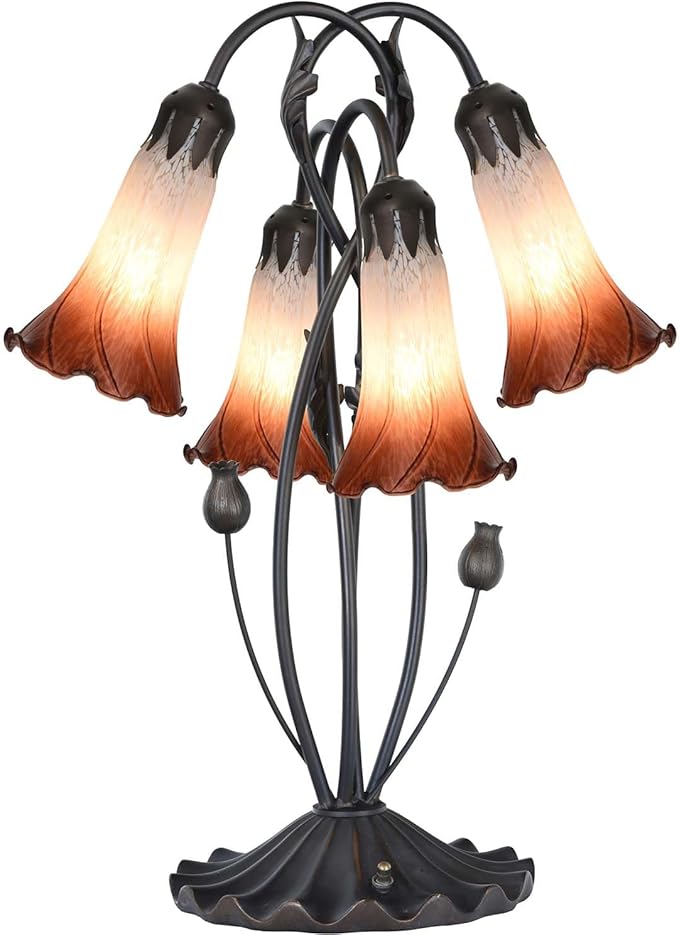 Bieye LS09 Lily Flower Blown Glass Lampshade (White Brown, Opening I.D. 1.26" x O.D. 1.5")