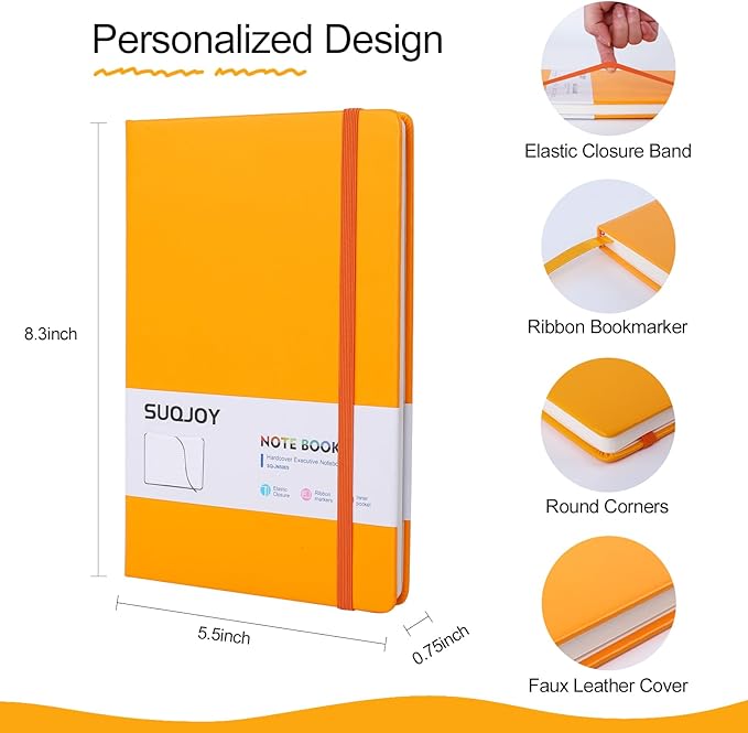 Lined Journal Notebook for Women Men,5.5"x8.3",100 GSM Thick Paper, A5 Hardcover Leather Journaling Notebooks for Writing,Travel,Work & School,College Ruled Notebooks for Note Taking Diary(Orange)
