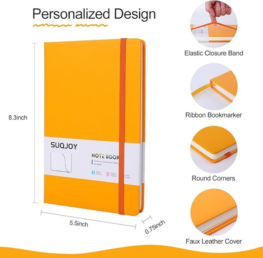 Lined Journal Notebook for Women Men,5.5"x8.3",100 GSM Thick Paper, A5 Hardcover Leather Journaling Notebooks for Writing,Travel,Work & School,College Ruled Notebooks for Note Taking Diary(Orange)