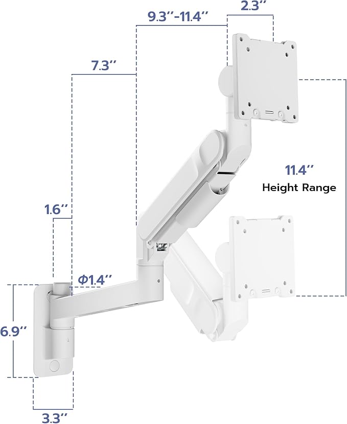 ARES WING Monitor Wall Mount for 24-57 Inch Ultrawide Gaming Screens, Premium Heavy Duty Monitor Arm Holds 60 lbs, Full Motion Gas Spring, Bearing Head for Easy Adjustment, 75/100 VESA Mount, White