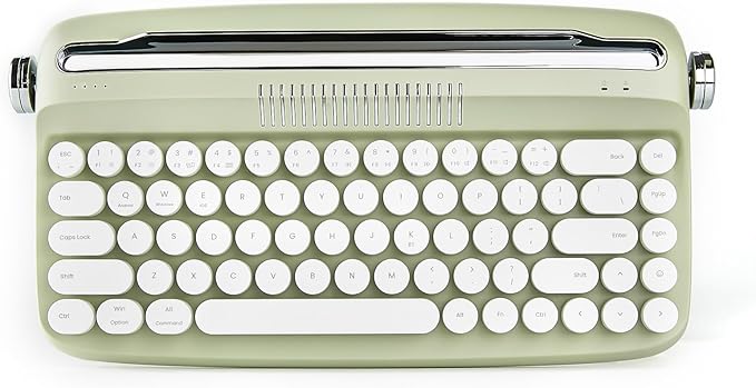 YUNZII Upgraded Wireless Typewriter Keyboard, Retro Aesthetic with Integrated Stand,Cute Round Keycaps, USB-C/Bluetooth Connection for Table, Phone, PC and Win/Mac/Android (B307, Sweet Mint)